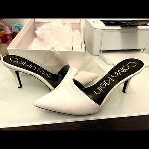 Ck white/clear mules. Never worn size 9